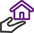 Icon illustration of a hand holding a house for Home Equity Loans