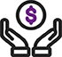 Icon illustration of hands and a cash symbol for Personal Loans