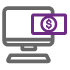Icon illustration of a computer screen and dollar bill for the Just Pay It electronic loan repayment process