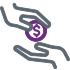 Icon illustration of hands exchanging money for Receivables services