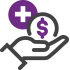 Icon illustration of a hand holding a medical cross symbol and a dollar sign for Healthcare Finance