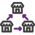 Icon illustration showing buildings that are financially connected for Franchise Banking