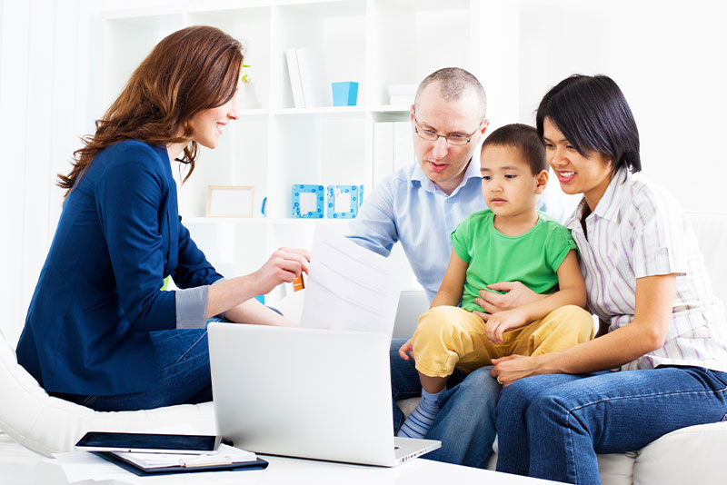  A young family of three meet with a financial consultant to discuss their financial plan