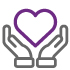 Icon illustration of two hands wrapped around a heart for Caregiver Solutions