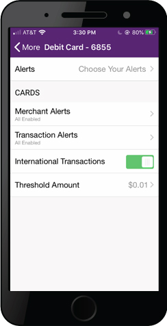 Step 2 to updating debit card controls.