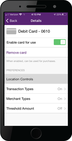 Step 2: Choose the card you would like to adjust and select location controls