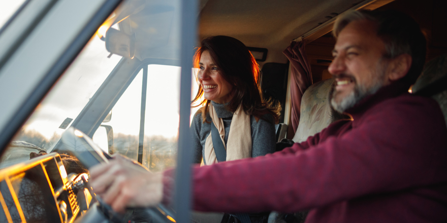 A family driving in their RV